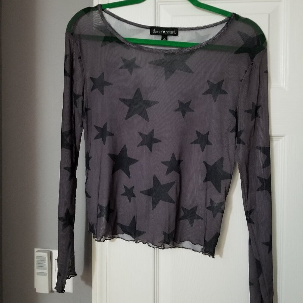 Derek Heart Gray Mesh Star Long Sleeve Shirt